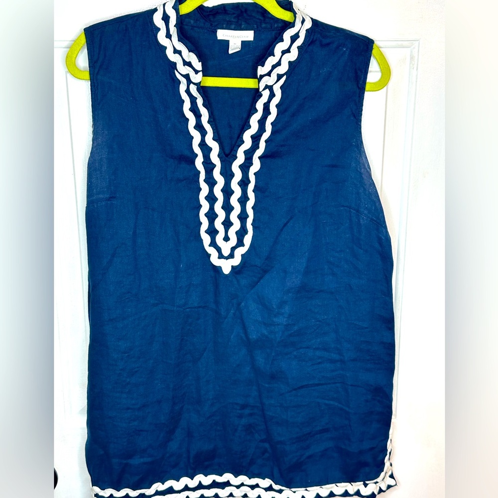 Charter club, XL, blue long top with gorgeous, white trim